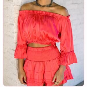 NWT SHUG Doris Crop Top Size Medium Watermelon Off Shoulder